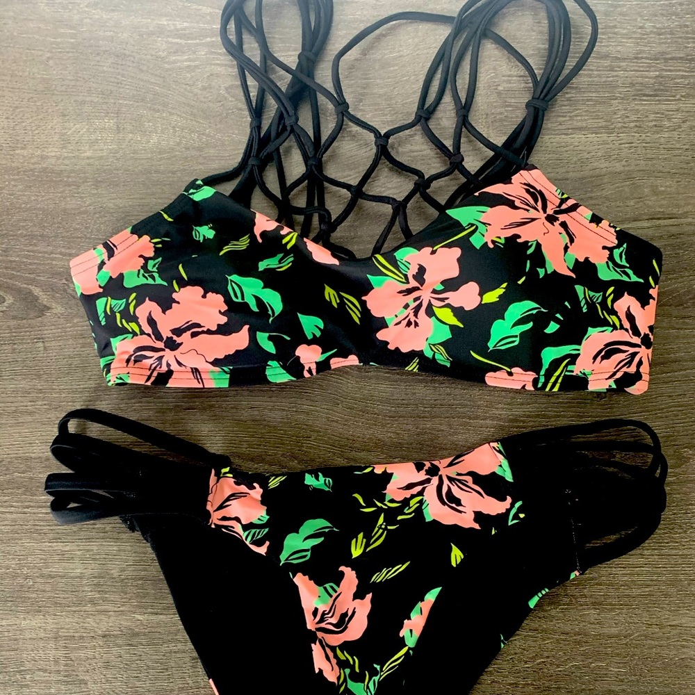 Black and Floral 2 piece bikini